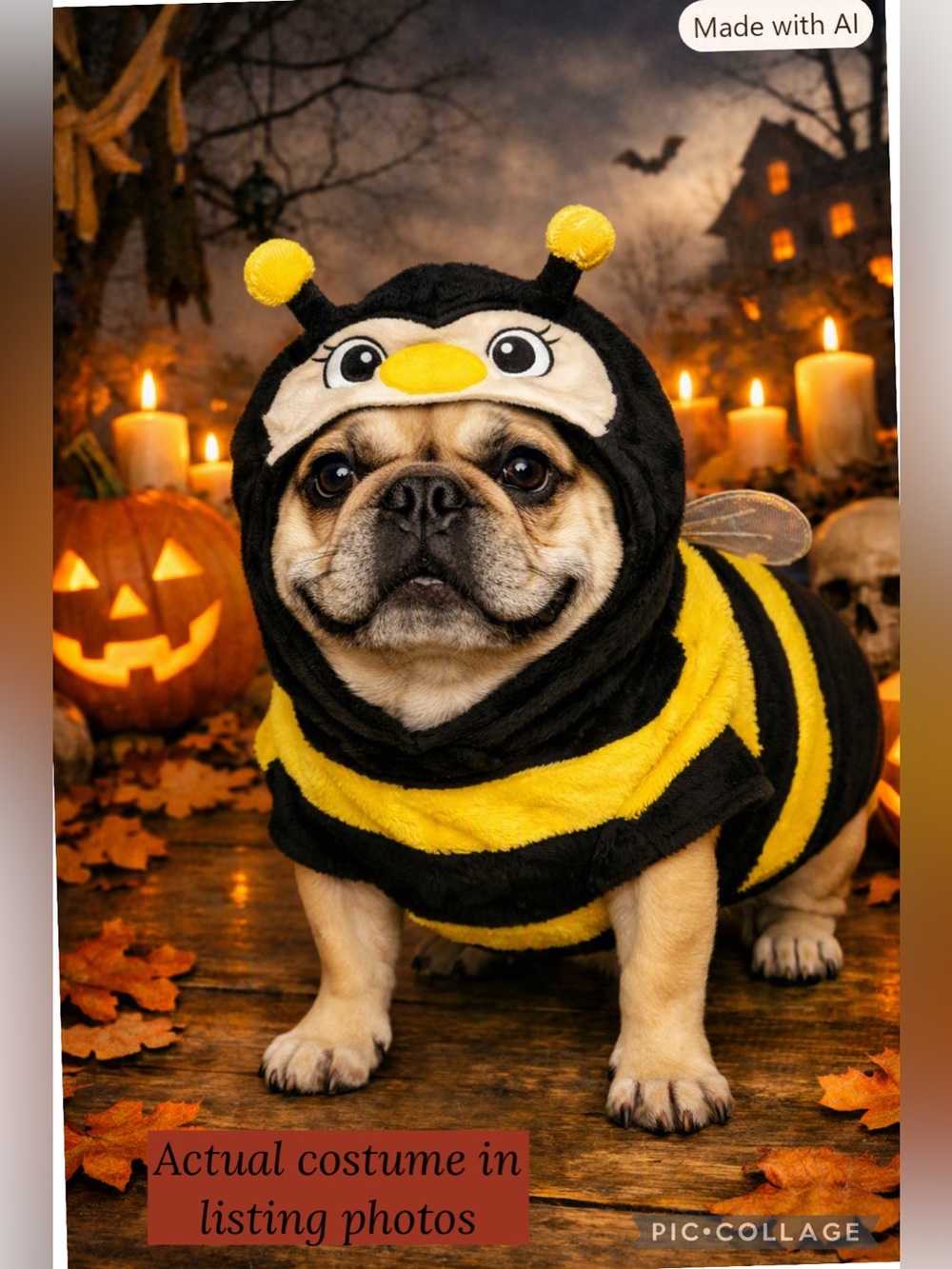 Plush Bee Dog Halloween Costume - Yellow & Black Pet Outfit size large
